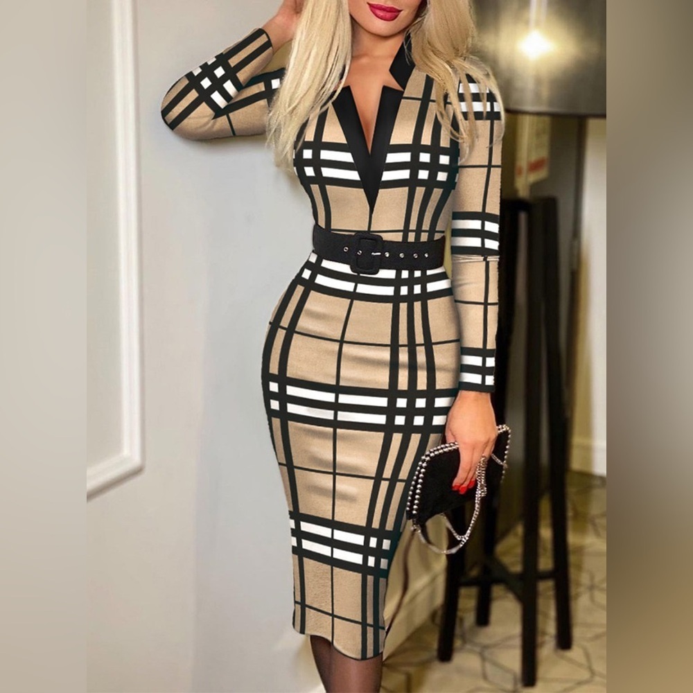 Full Size Notched Long Sleeve Dress Plus Size